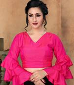 Pink Women'S Silk With V Neck Blouse