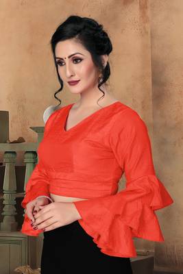 Red Women'S Silk With V Neck Blouse 2