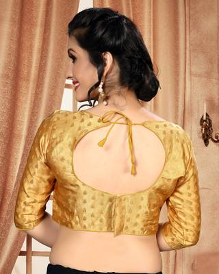 Beige Women'S Jacquard With Round Neck Blouse 2