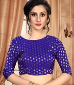 Blue Women'S Jacquard With Round Neck Blouse