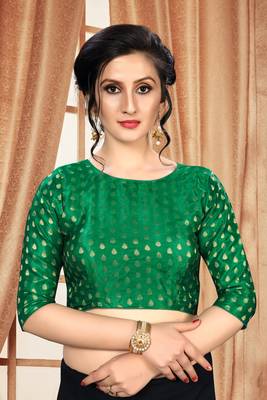 Green Women'S Jacquard With Round Neck Blouse 1