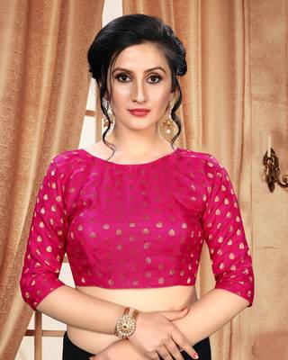 Pink Women'S Jacquard With Round Neck Blouse 1