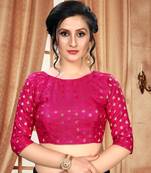 Pink Women'S Jacquard With Round Neck Blouse