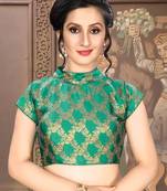 Green Women'S Brocade With Collar Neck Blouse
