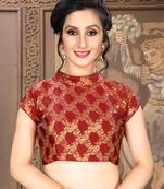 Maroon Women'S Brocade With Collar Neck Blouse