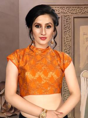 Orange Women'S Brocade With Collar Neck Blouse 1