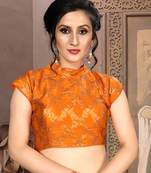Orange Women'S Brocade With Collar Neck Blouse