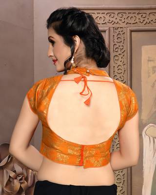 Orange Women'S Brocade With Collar Neck Blouse 2