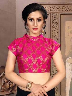 Pink Women'S Brocade With Collar Neck Blouse 1