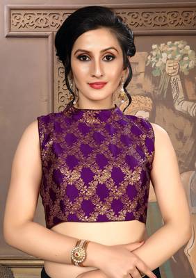 Purple Women'S Brocade With Collar Neck Blouse 1