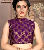 Purple Women'S Brocade With Collar Neck Blouse