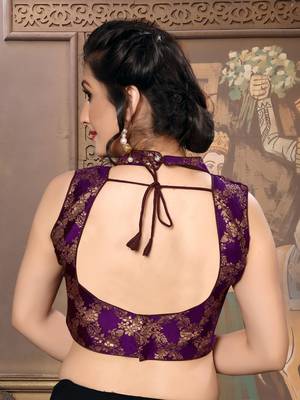 Purple Women'S Brocade With Collar Neck Blouse 2