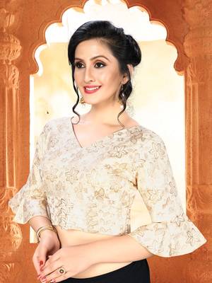 Beige Women'S Brocade With V Neck Blouse 4