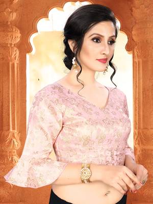 Light Pink Women'S  Brocade With V Neck Blouse 1