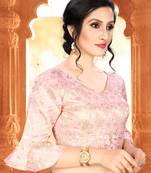 Light Pink Women'S  Brocade With V Neck Blouse