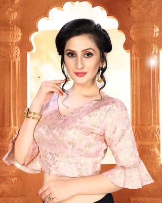 Light Pink Women'S  Brocade With V Neck Blouse 2