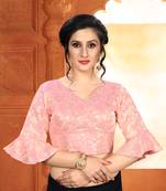 Pink Women'S Brocade With V Neck Blouse