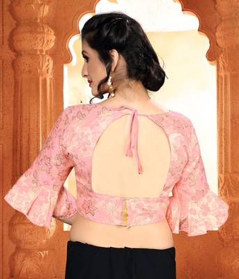 Pink Women'S Brocade With V Neck Blouse 2