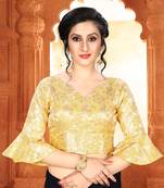 Yellow Women'S Brocade With V Neck Blouse