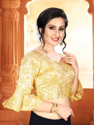Yellow Women'S Brocade With V Neck Blouse 3