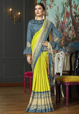 olive linen checks Saree with blouse 1