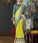olive linen checks Saree with blouse