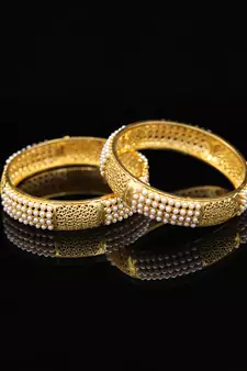 Pearl Golden Traditional Bangles Set Of 2