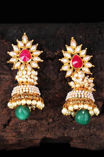 Ruby Stone Studded Jhumkas