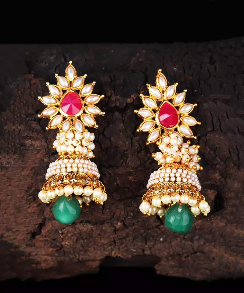 Ruby Stone Studded Jhumkas