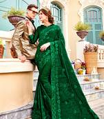   dark green embroidered chiffon saree with blouse