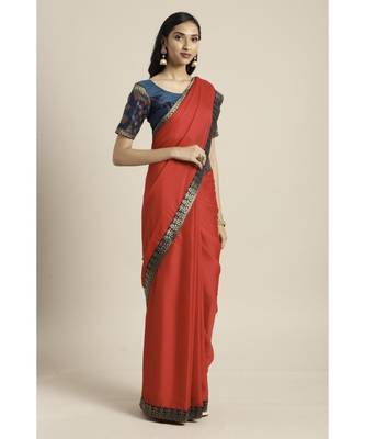 Red Woven Silk blend saree with blouse 1