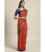 Red Woven Silk blend saree with blouse