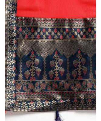 Red Woven Silk blend saree with blouse 5