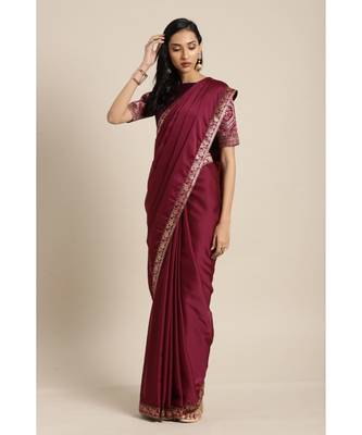 Magenta Woven Silk blend saree with blouse 1