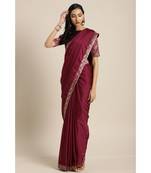 Magenta Woven Silk blend saree with blouse