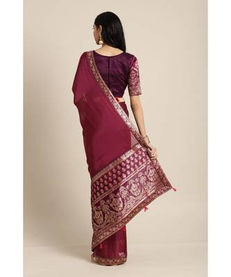 Magenta Woven Silk blend saree with blouse 2