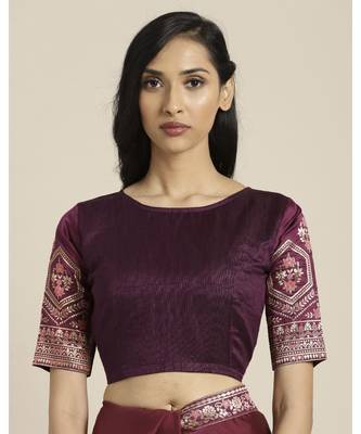 Magenta Woven Silk blend saree with blouse 3