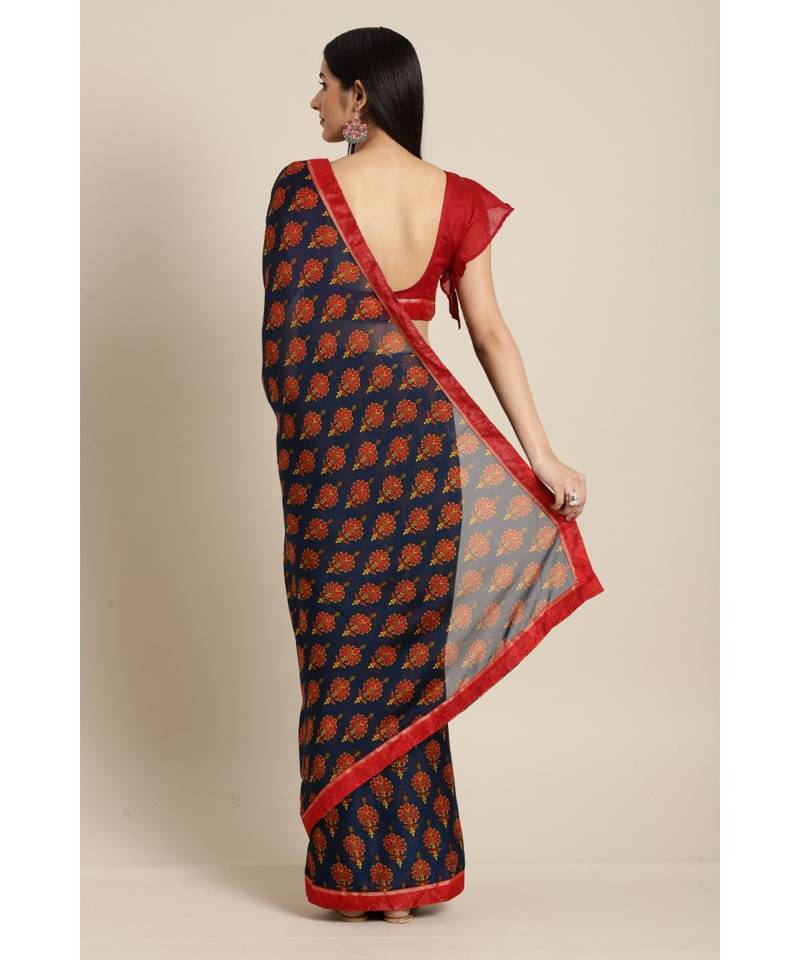 Women's Georgette Light Blue Embellished Designer Saree With Blouse Piece