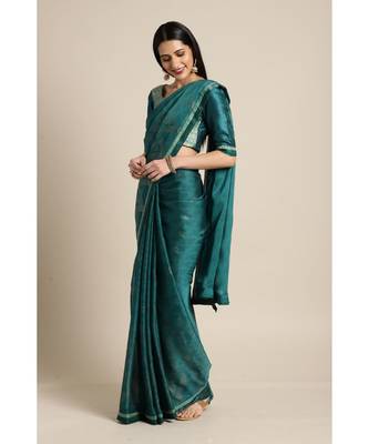 Green embroidered Georgette saree with blouse 1