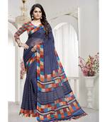 Blue Printed Silk blend saree with blouse