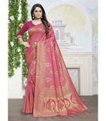 Pink woven Silk blend saree with blouse