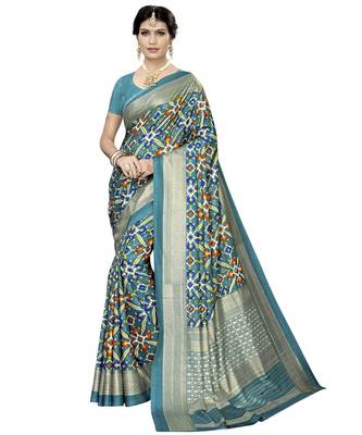 turquoise woven Silk blend saree with blouse 1