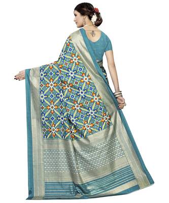turquoise woven Silk blend saree with blouse 2