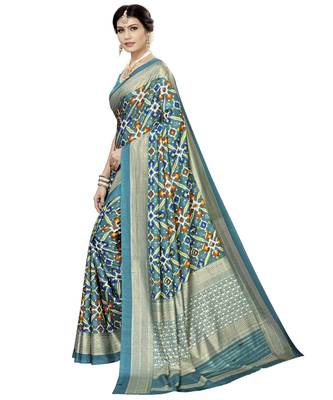 turquoise woven Silk blend saree with blouse 4