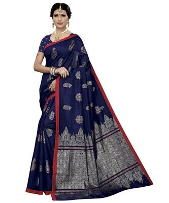 Purple Printed Art Silk saree with blouse 1