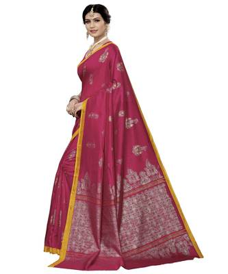 Pink Printed Art Silk saree with blouse 4