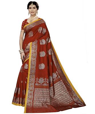 Maroon Printed Art Silk saree with blouse 1
