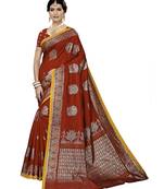 Maroon Printed Art Silk saree with blouse