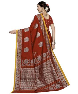 Maroon Printed Art Silk saree with blouse 2