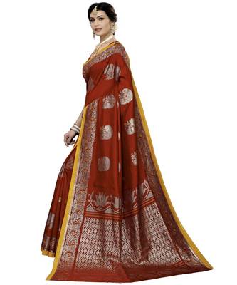 Maroon Printed Art Silk saree with blouse 4